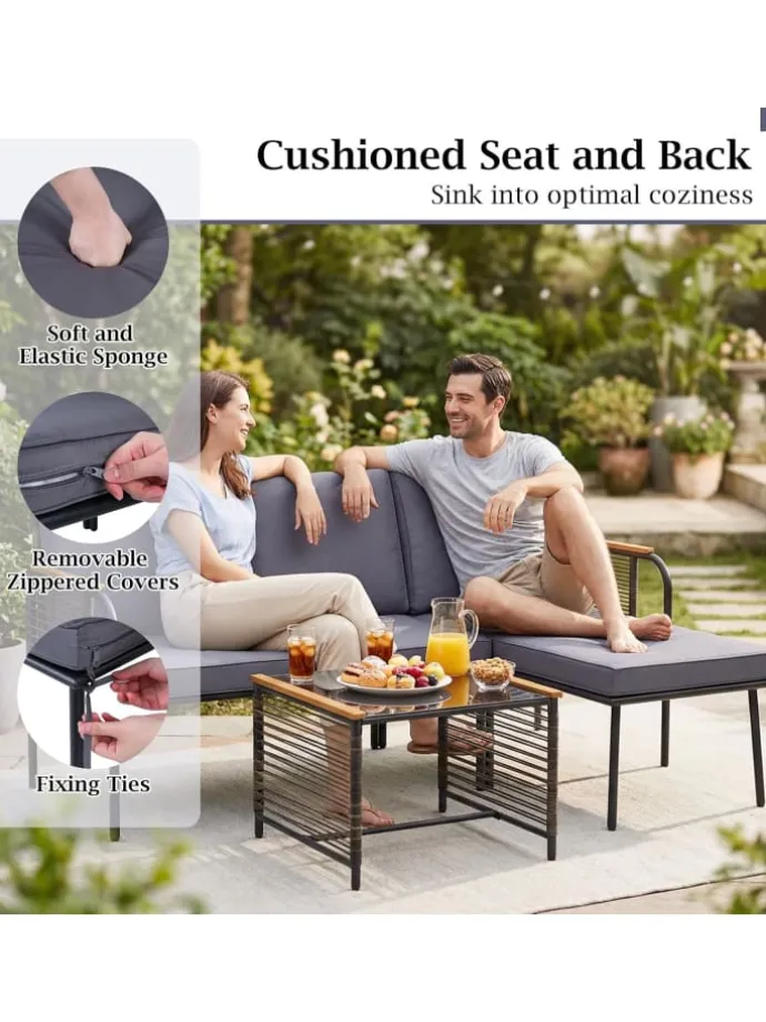 3 tlg. Sitzgarnitur Garten Outdoor in Grau