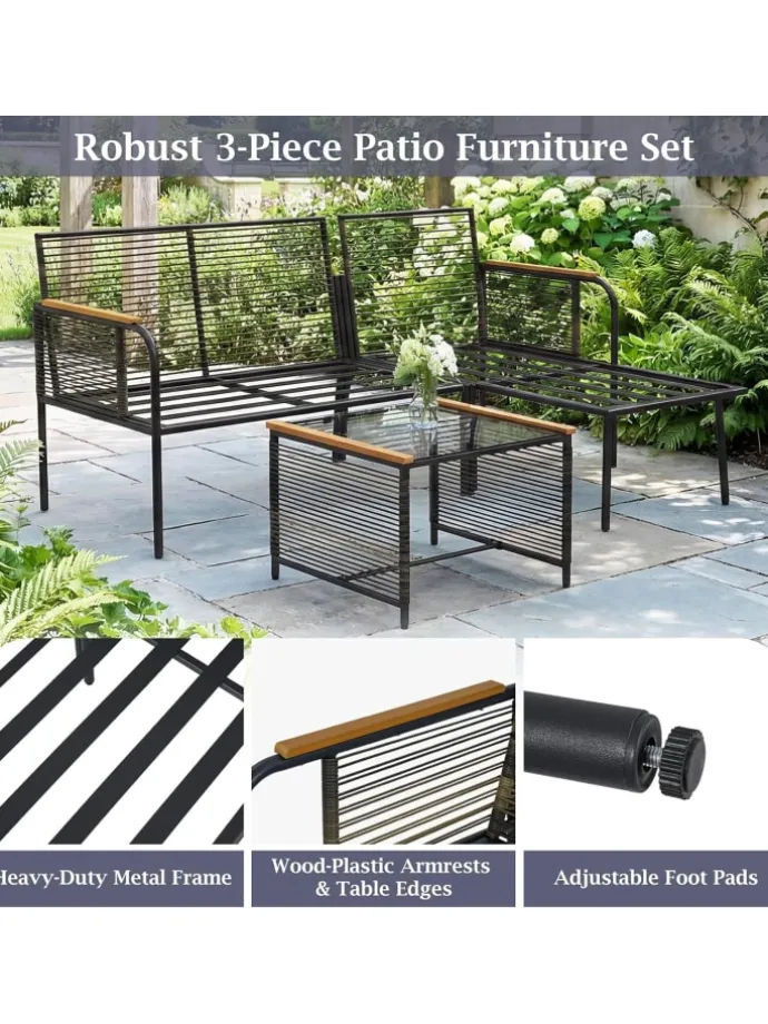 3 tlg. Sitzgarnitur Garten Outdoor in Grau