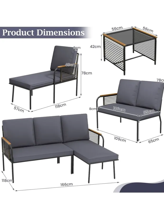 3 tlg. Sitzgarnitur Garten Outdoor in Grau