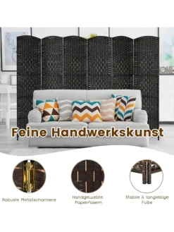 6 tlg. Trennwand Raumteiler 273 x 180 cm in Schwarz