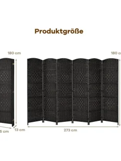 6 tlg. Trennwand Raumteiler 273 x 180 cm in Schwarz