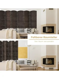 6 tlg. Trennwand Raumteiler 273 x 180 cm in Braun