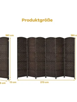 6 tlg. Trennwand Raumteiler 273 x 180 cm in Braun