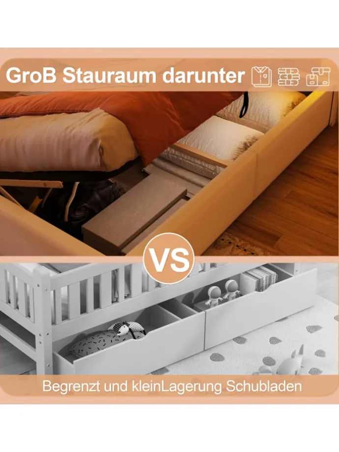 90 x 200 cm Einzelbetten Polsterbett mit LED, Verstellbares Kopfteil, Weiß