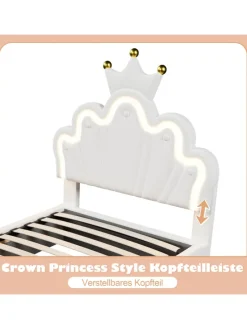 90 x 200 cm Einzelbetten Polsterbett mit LED, Verstellbares Kopfteil, Weiß