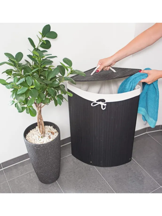 2 x Eckwäschekorb in Schwarz - (B)49,5 x (H)65 x (T)37 cm