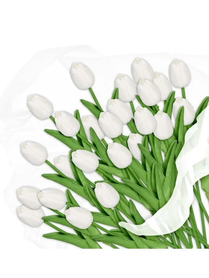 24 x Kunsttulpe in Weiß/ Grün