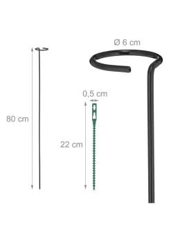6 x Pflanzstäbe in Schwarz - 80 cm