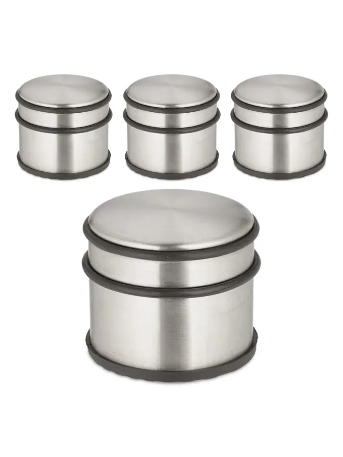 4 x Türstopper in Silber/ Schwarz - (H)7,5 x Ø 9 cm