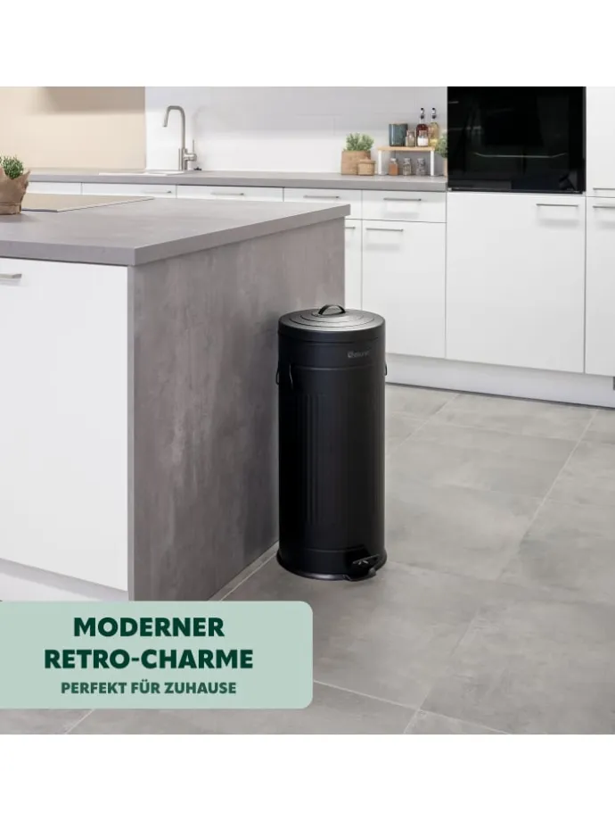 Abfalleimer VINTAGE, Treteimer, 30 Liter Fassungsvermögen aus schwarzem Metall