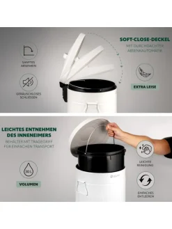 Abfalleimer VINTAGE, Treteimer, 30 Liter Fassungsvermögen aus weißem Metall