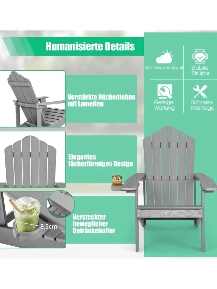 Adirondack Stuhl bis zu 170kg in Grau