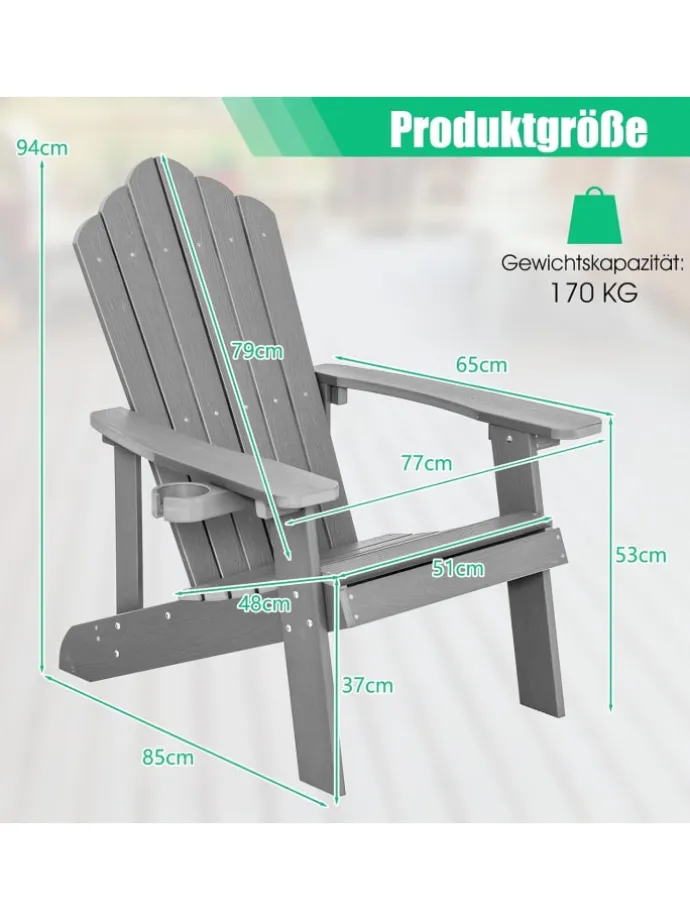 Adirondack Stuhl bis zu 170kg in Grau