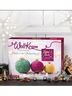 Adventskalender - Wollkram - gefüllt, Häkelnadeln, Wolle, Anleitung in Bunt