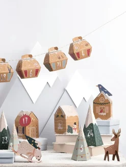 Adventskalender-Bastelset "Village in the snow" in Hellbraun