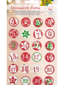 Adventskalender-Buttons in Rot/ Grün - 24 Stück