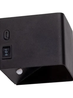 Akku-LED-Wandleuchte "Cube" in Schwarz - (B)10 x (H)8 x (T)10 cm