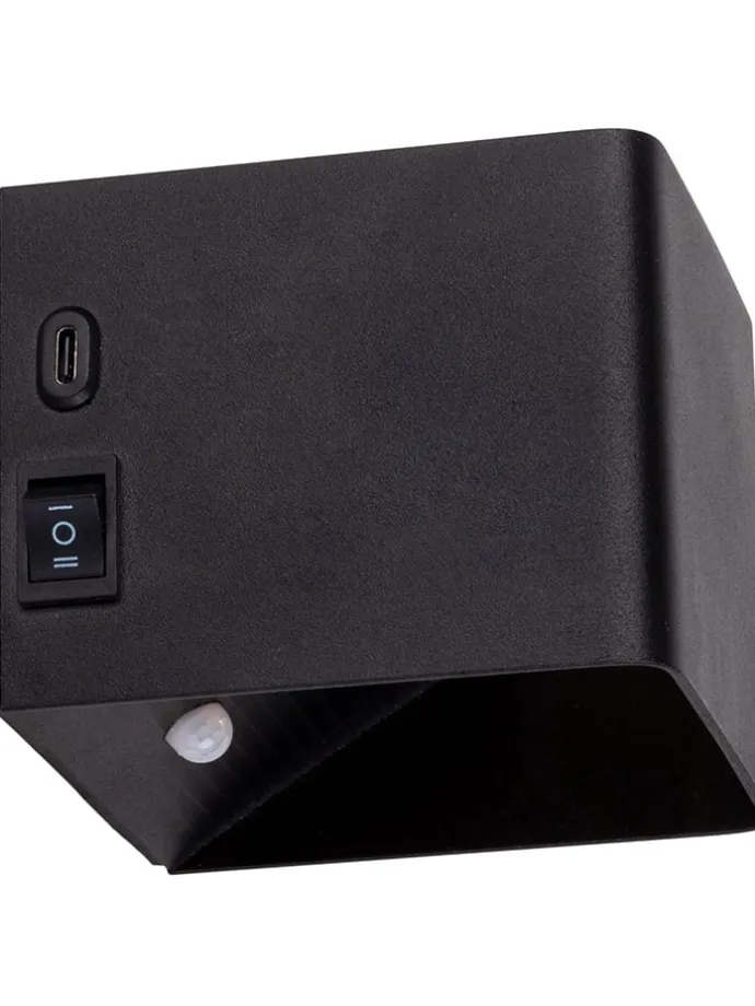 Akku-LED-Wandleuchte "Cube" in Schwarz - (B)10 x (H)8 x (T)10 cm