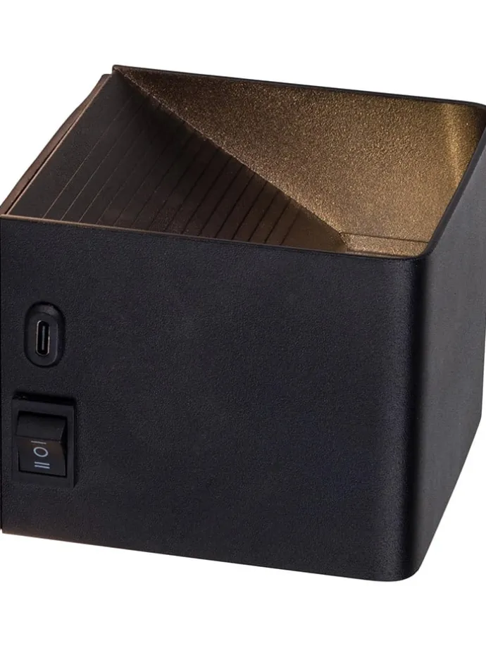 Akku-LED-Wandleuchte "Cube" in Schwarz - (B)10 x (H)8 x (T)10 cm