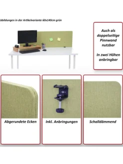 Akustik-Tischtrennwand G75, 60x75cm braun-grau
