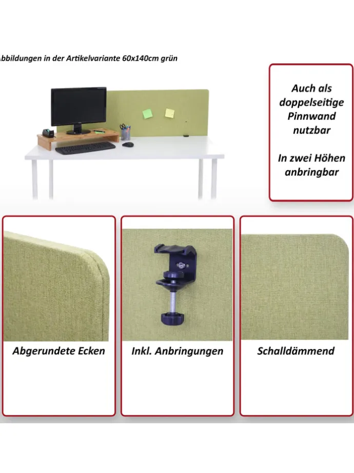 Akustik-Tischtrennwand G75, 60x120cm grau