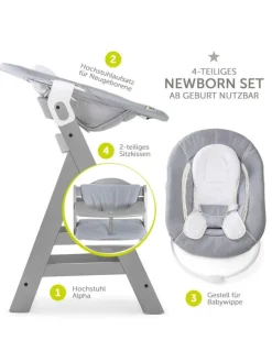 Alpha Plus Grey Newborn Set - 4-tlg. Hochstuhl in grau