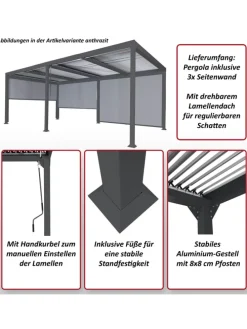Alu Pergola L41 mit 3x Seitenwand, Anthrazit