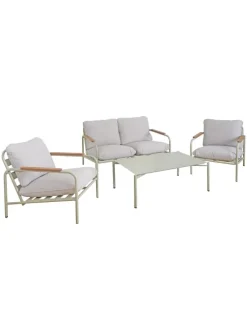 Aluminium-Gartengarnitur O11, Hellgrün Polster beige