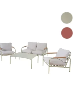 Aluminium-Gartengarnitur O11, Hellgrün Polster beige