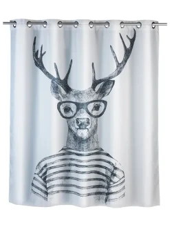 Anti-Schimmel-Duschvorhang "Mr. Deer" in Weiß/ Schwarz - (L)200 x (B)180 cm