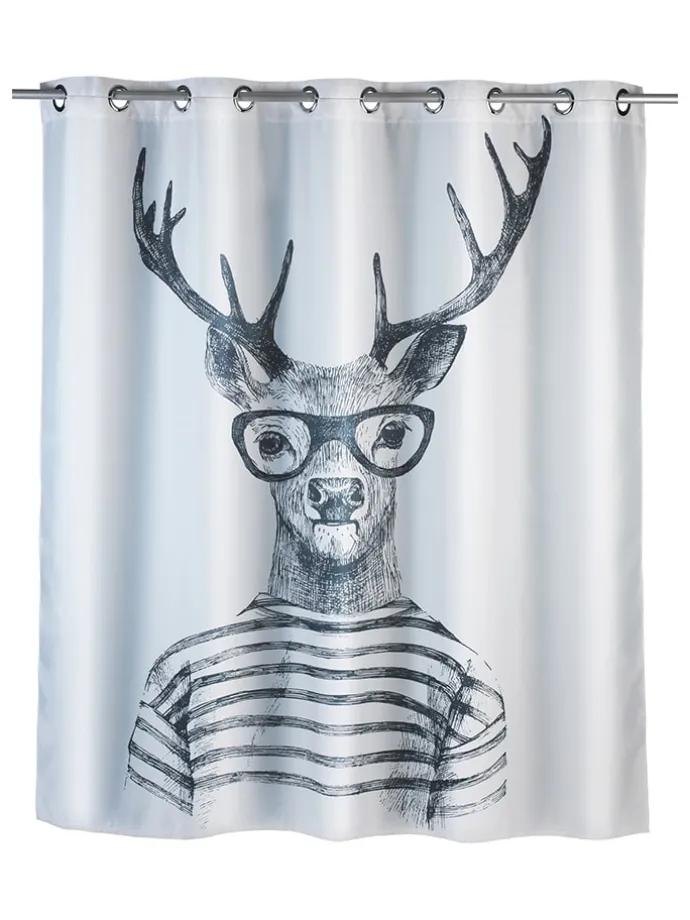 Anti-Schimmel-Duschvorhang "Mr. Deer" in Weiß/ Schwarz - (L)200 x (B)180 cm