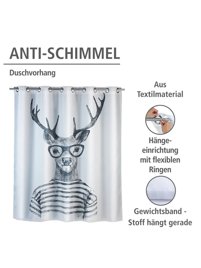 Anti-Schimmel-Duschvorhang "Mr. Deer" in Weiß/ Schwarz - (L)200 x (B)180 cm