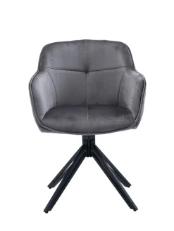 Armlehnstuhl modern 360° drehbar Samtbezug und Metallgestell in Grau