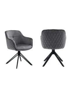 Armlehnstuhl modern 360° drehbar Samtbezug und Metallgestell in Grau