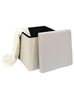 Aufbewahrungshocker in Beige/ Grau - (B)38 x (H)38 x (T)38 cm