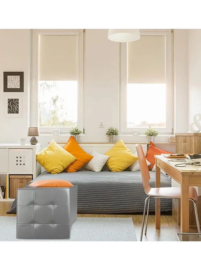 Aufbewahrungshocker in Grau - (B)38 x (H)38 x (T)38 cm