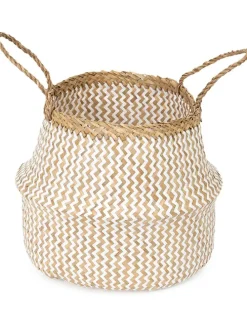 Aufbewahrungskorb "Belly" in Beige/ Weiß - (B)35 x (H)35 x (T)32 cm