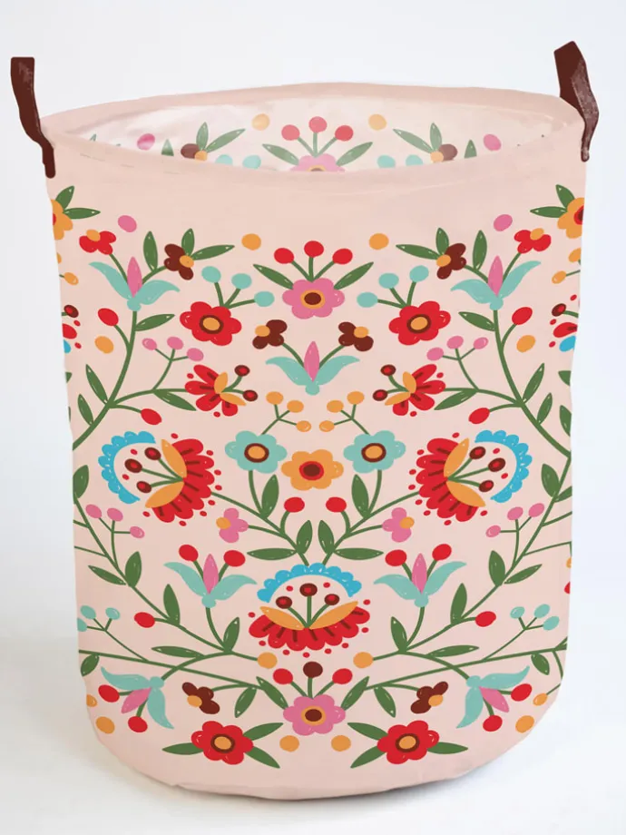 Aufbewahrungskorb "Mexican Flowers" in Rosa/ Bunt - (B)40 x (H)50 cm