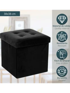 Aufbewahrungspouf in Schwarz - (B)38 x (H)38 x (T)38 cm