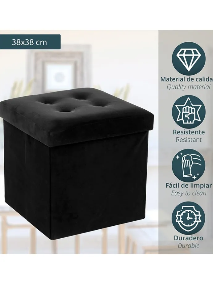 Aufbewahrungspouf in Schwarz - (B)38 x (H)38 x (T)38 cm