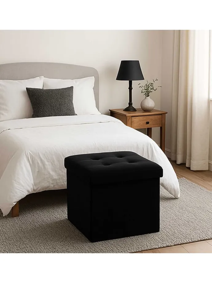 Aufbewahrungspouf in Schwarz - (B)38 x (H)38 x (T)38 cm