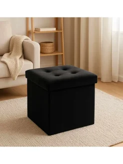 Aufbewahrungspouf in Schwarz - (B)38 x (H)38 x (T)38 cm