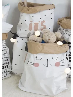 Aufbewahrungstüte "Cat" in Weiß/ Schwarz - (B)60 x (H)90 x (T)13 cm