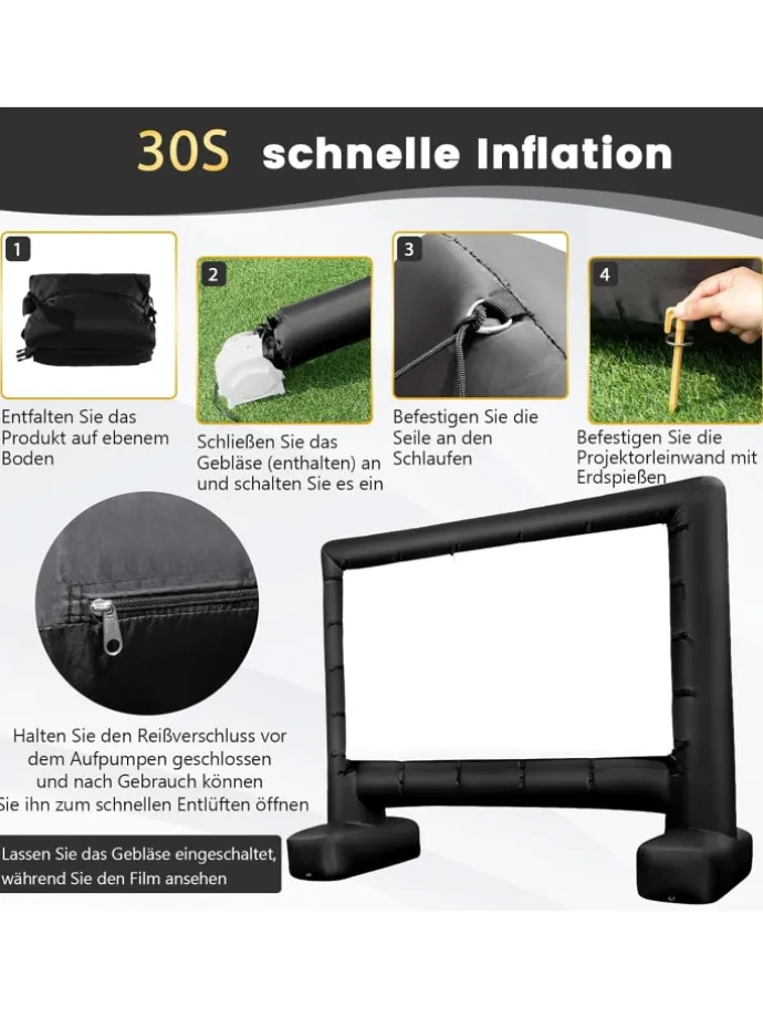 Aufblasbare Beamer Leinwand in Schwarz