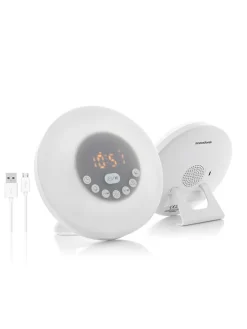 Aufladbarer Sonnenaufgangswecker mit Lautsprecher in Weiß - Ø 16 cm