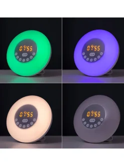 Aufladbarer Sonnenaufgangswecker mit Lautsprecher in Weiß - Ø 16 cm