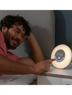 Aufladbarer Sonnenaufgangswecker mit Lautsprecher in Weiß - Ø 16 cm