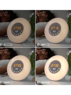 Aufladbarer Sonnenaufgangswecker mit Lautsprecher in Weiß - Ø 16 cm