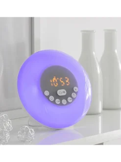 Aufladbarer Sonnenaufgangswecker mit Lautsprecher in Weiß - Ø 16 cm