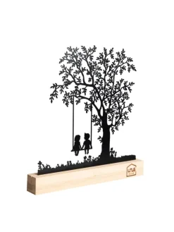 Aufsteller Baum mit Kindern auf einer Schaukel in Schwarz